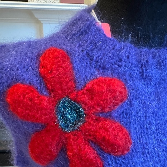 ROSE CARMINE Dress No Sleeves 3D Free Flowers Mohair Wool Handmade One Size NWT - Picture 6 of 9